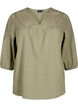 Bluse aus Baumwollmischung mit Leinen und Häkeldetails, Deep Lichen Green, Packshot image number 0