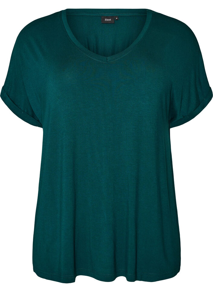 Basic T-Shirt aus Viskose mit V-Ausschnitt, Gr&uuml;n, Packshot image number 0
