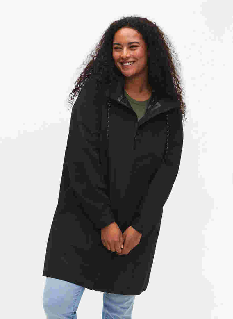 Regenmantel mit Taschen und Kapuze, Black, Model image number 0