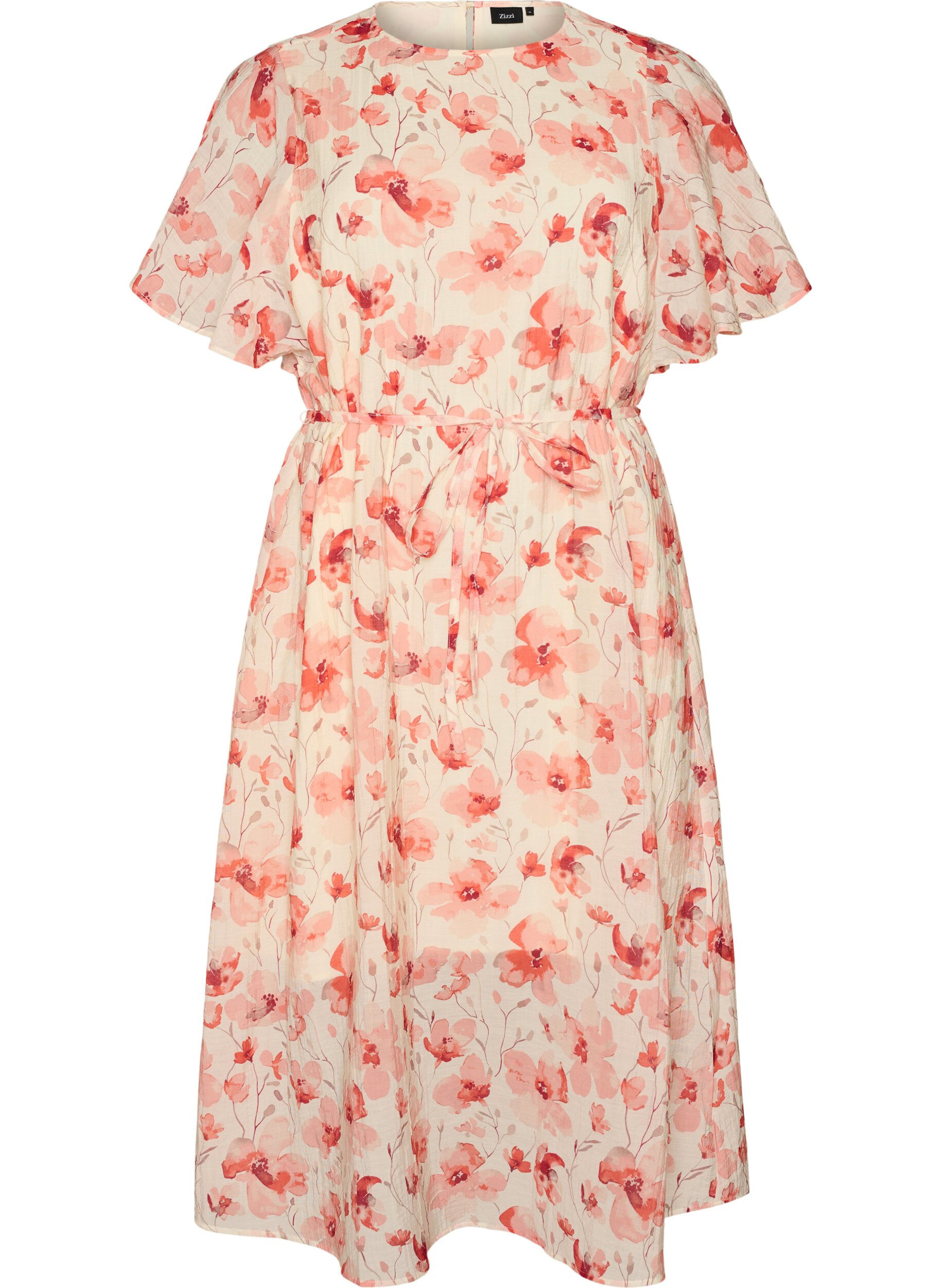 Kn&ouml;chellanges Kleid mit Fl&uuml;gel&auml;rmeln und Bindeg&uuml;rtel