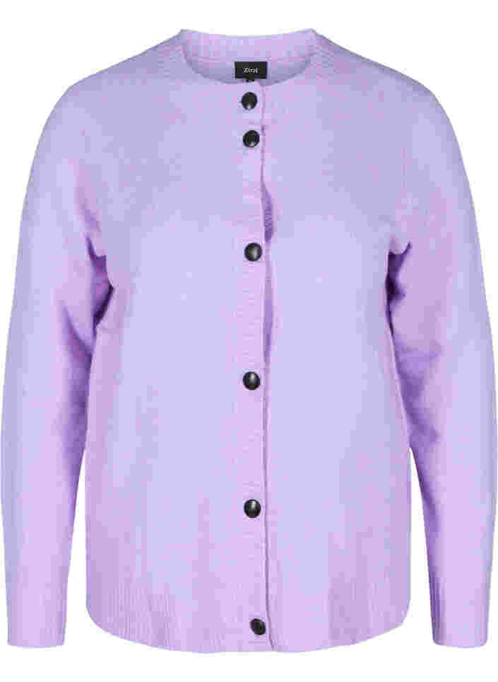 Kurzer Strickcardigan mit kontrastvollen Knöpfen, Purple Rose Mel., Packshot image number 0