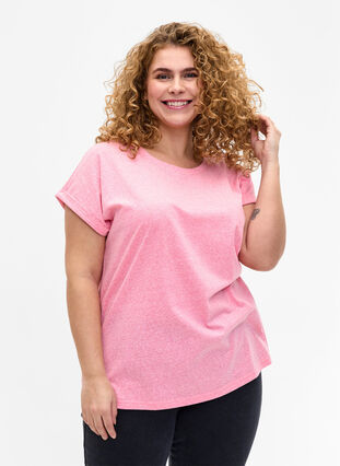 Melange T-Shirt mit kurzen Ärmeln, Strawberry Pink Mel., Model image number 0