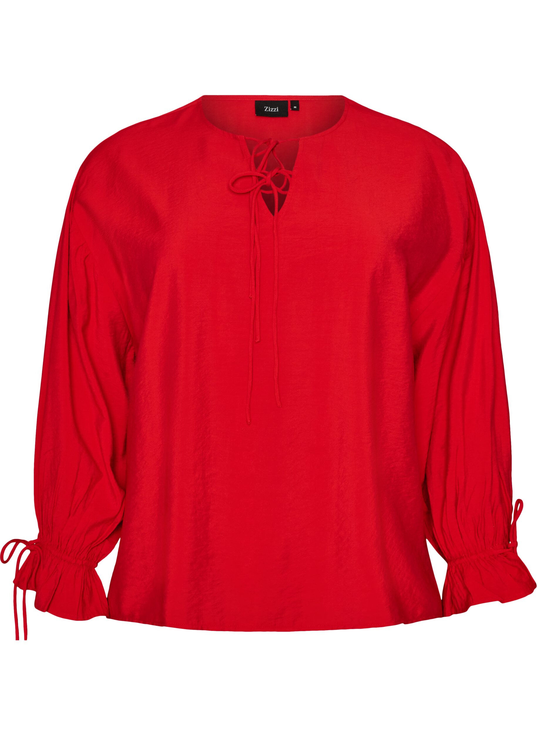 ZizziViskosebluse mit Bindeb&auml;ndern und R&uuml;schendetails, Rot, Packshot image number 0