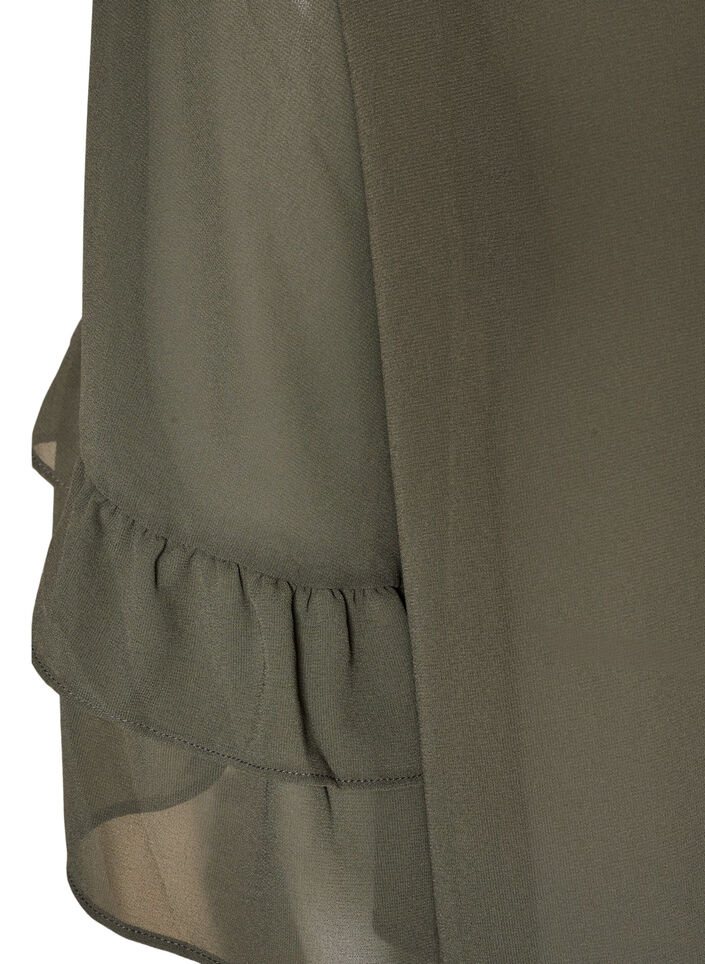 Bluse mit Bindeband und R&uuml;schendetails, Grau, Packshot image number 3