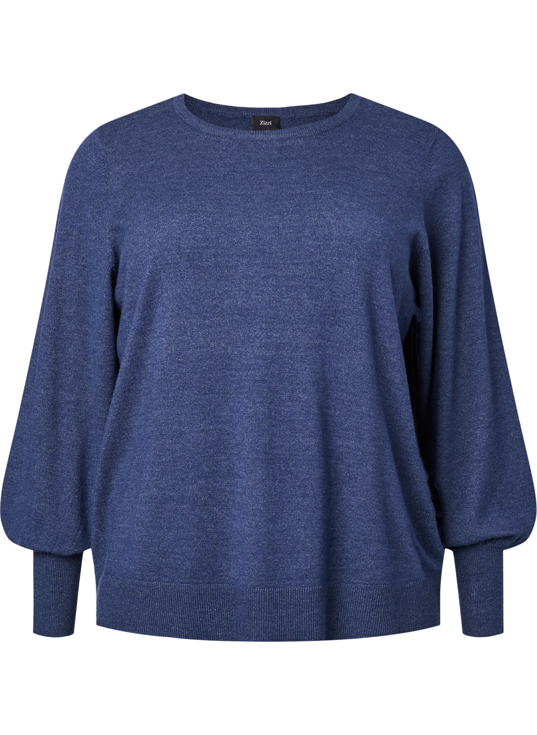 Zizzi Strickbluse mit Viskose und Ballon&auml;rmeln, Dress Blues Mel., Packshot image number 0