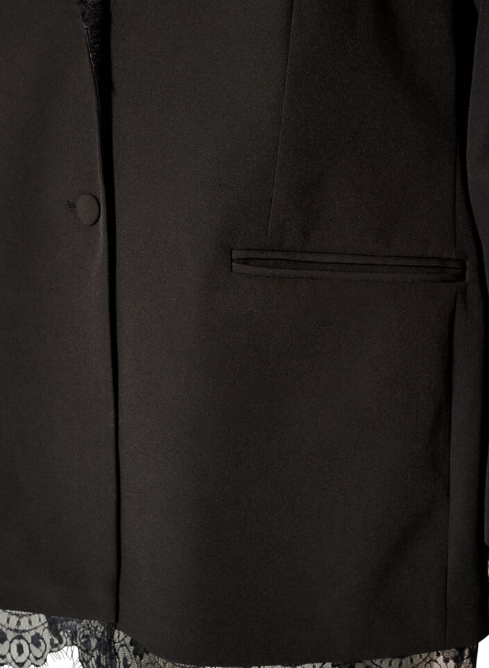 Blazer mit Spitzenbesatz, Schwarz, Packshot