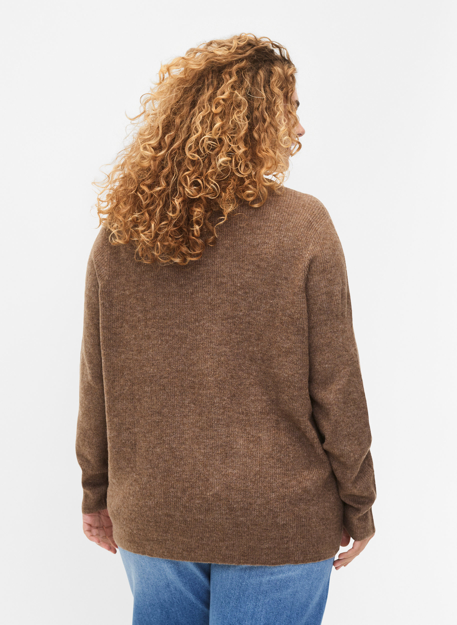 Zizzi Melange-Pullover mit Rundhalsausschnitt	, Caribou Mel., Model image number 1
