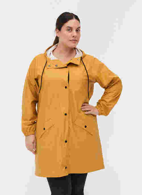 Regenjacke mit Kapuze und Knopfverschluss, Spruce Yellow, Model