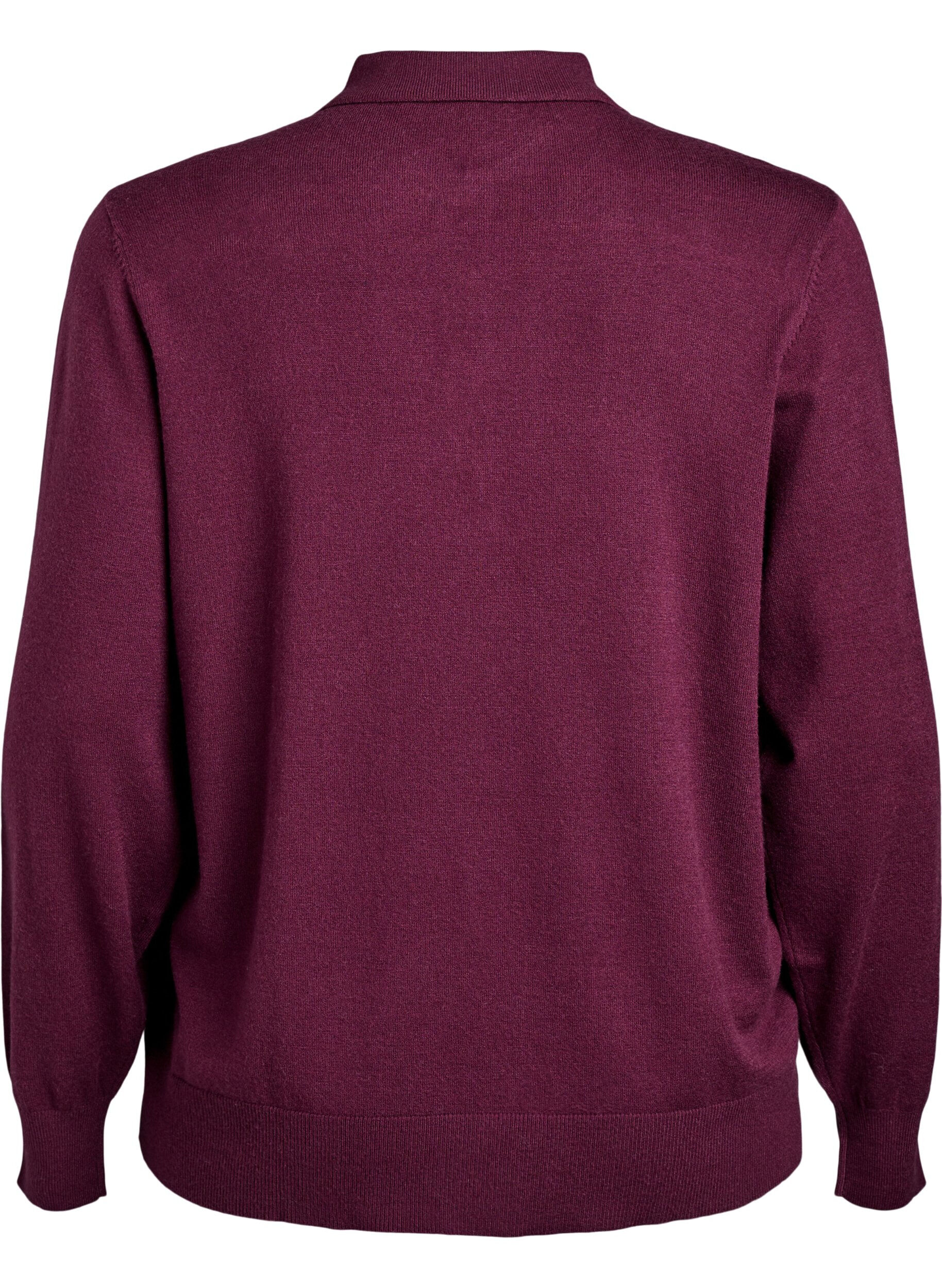 Zizzi Strickbluse mit Kragen, Dunkles Bordeaux, Packshot image number 1