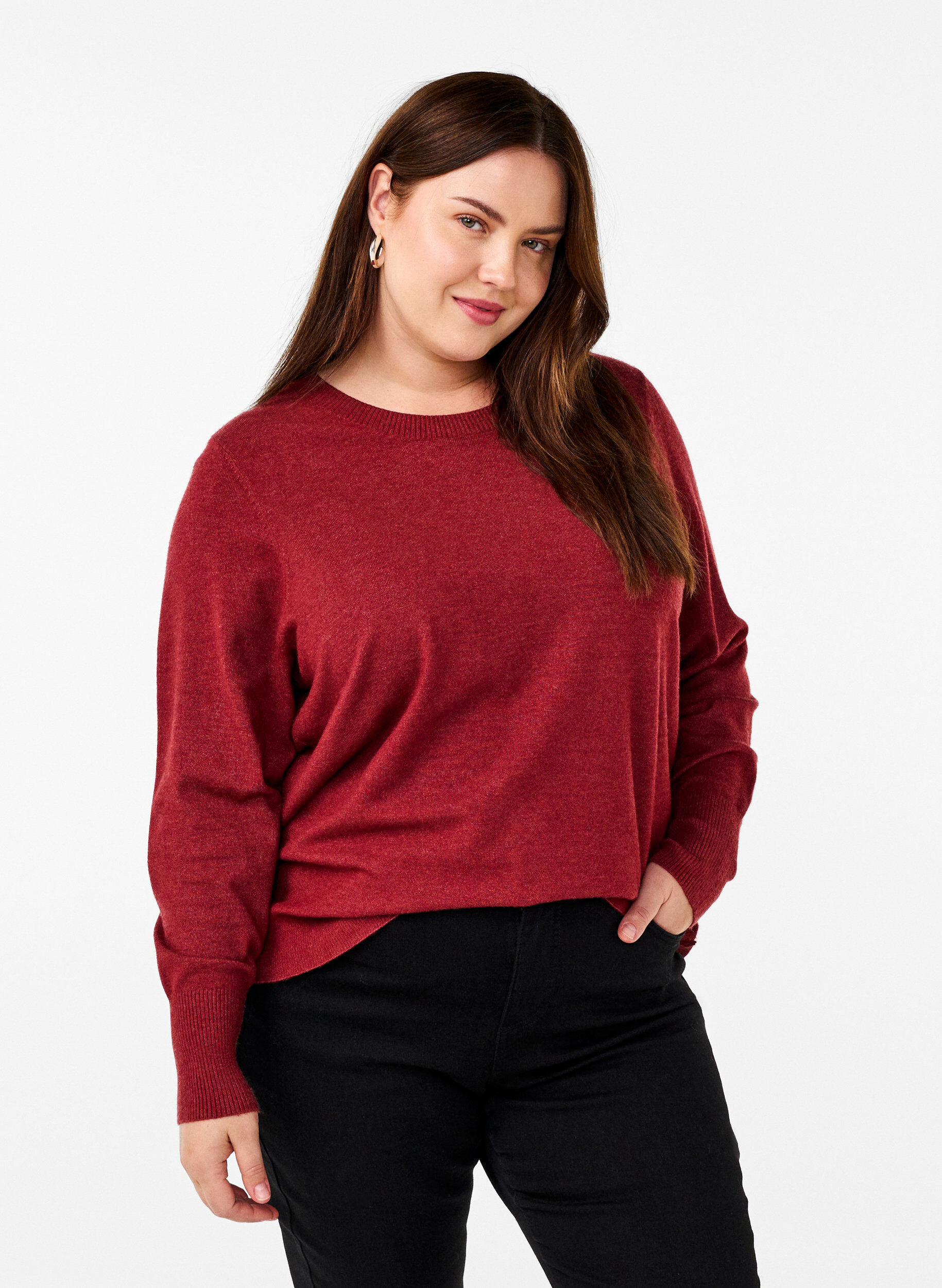 Zizzi FLASH &ndash; Strickpullover mit Rundhalsausschnitt, Rot, Model image number 0