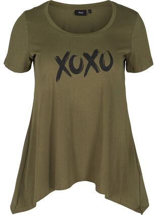 Kurzarm T-Shirt aus Baumwolle mit A-Linie, Ivy Green XOXO, Packshot image number 0