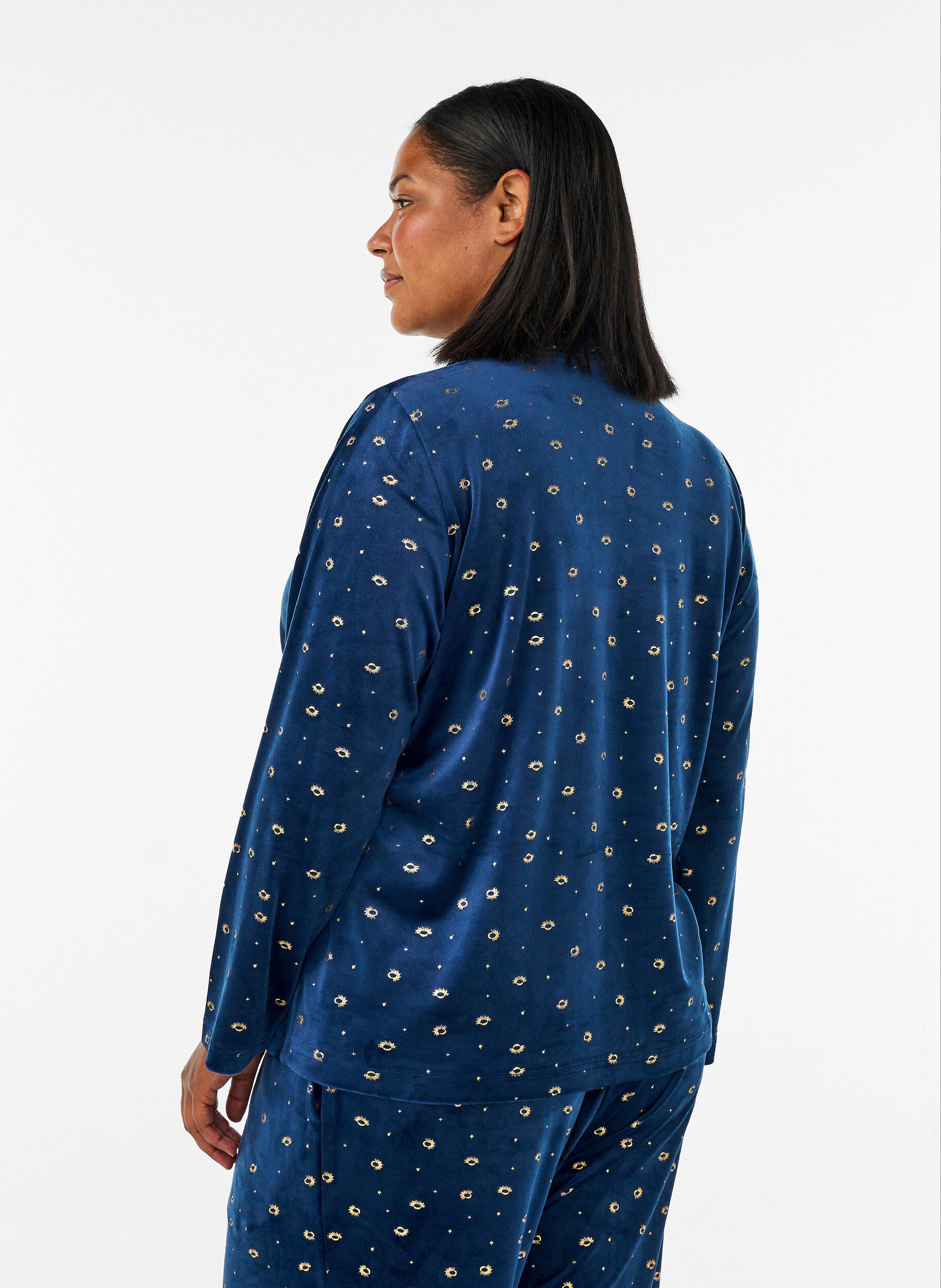 ZizziPyjamaoberteil aus Velours mit Allover-Print, Blau, Model image number 2