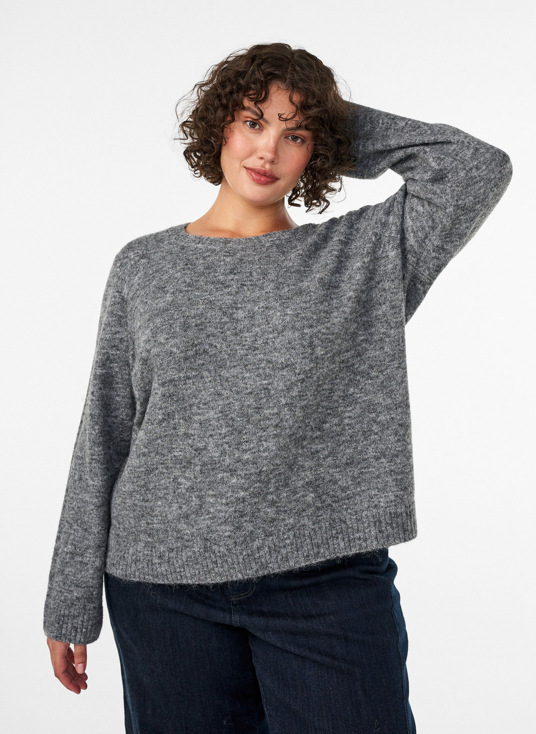 ZizziLockerer Pullover mit Rundhalsausschnitt, Grau, Model image number 0