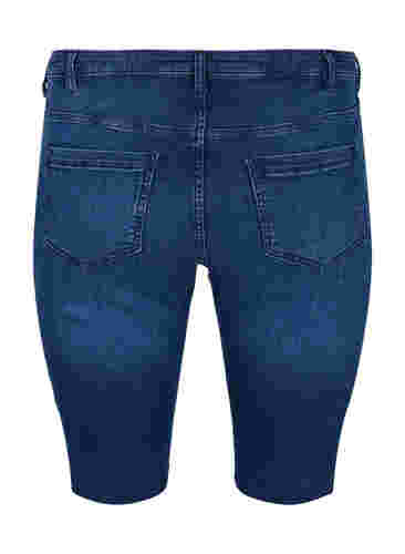 Lange Denim Shorts aus Baumwolle, Dark blue denim, Packshot image number 1