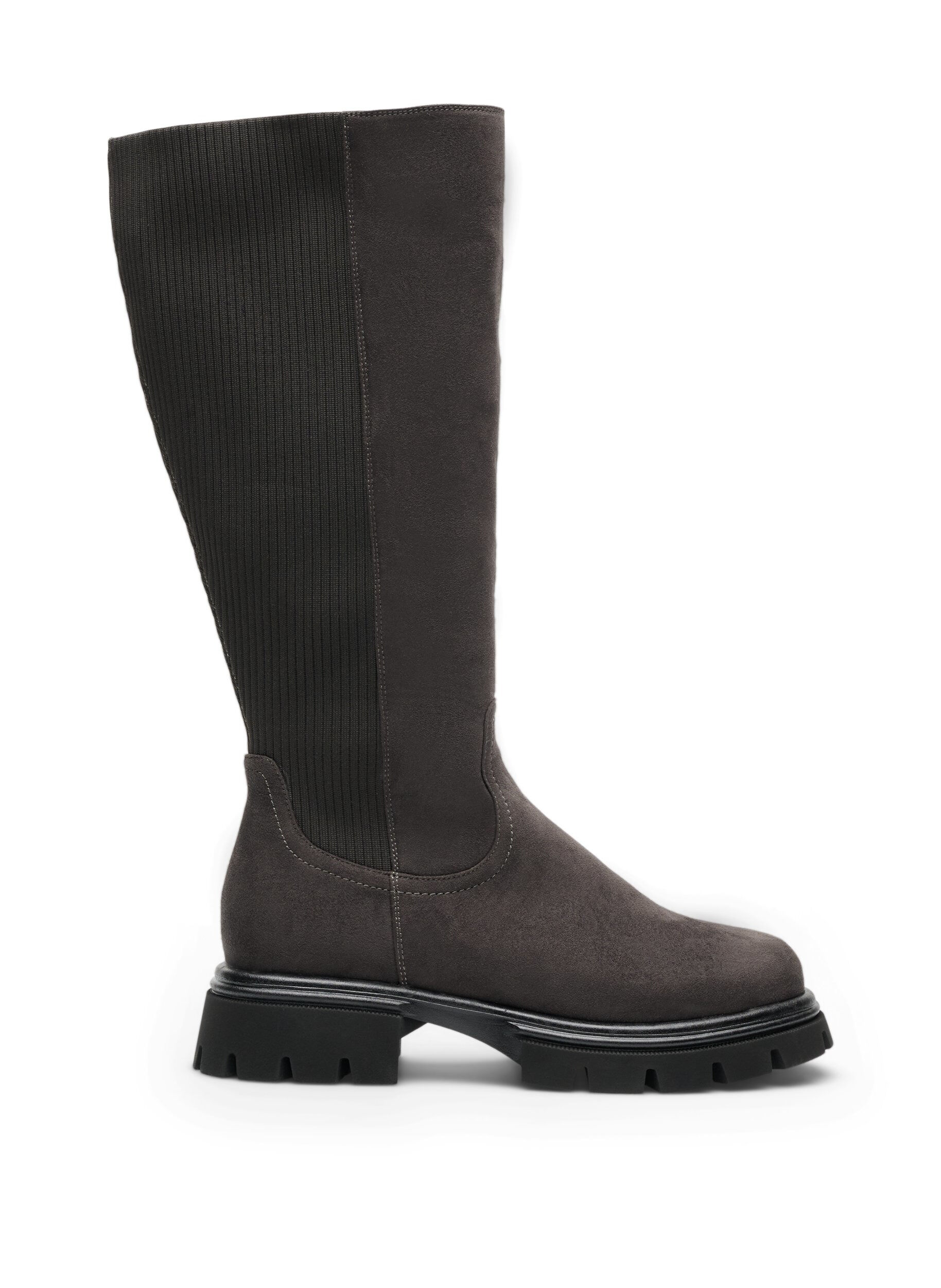 ZizziHoher Stiefel aus Wildlederimitat mit gerippten Eins&auml;tzen, Braun, Packshot image number 0