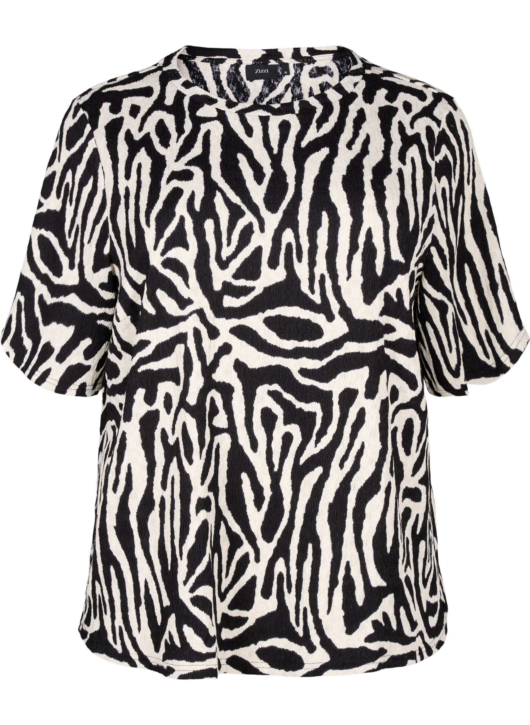 Zizzi Kurz&auml;rmlige Bluse mit Zebraprint, Schwarz, Packshot image number 0