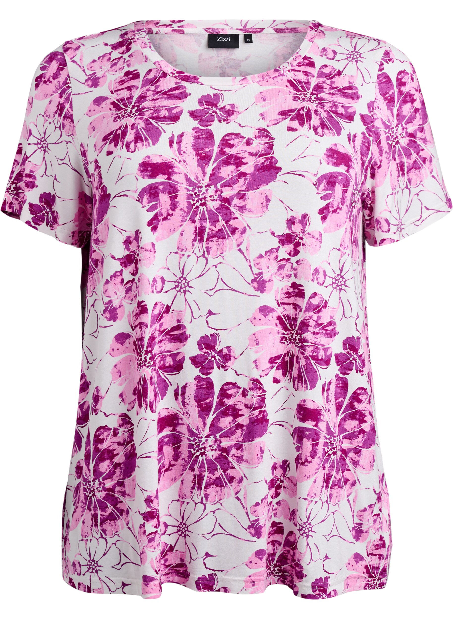 Zizzi T-Shirt mit floralem Print, Pink, Packshot image number 0