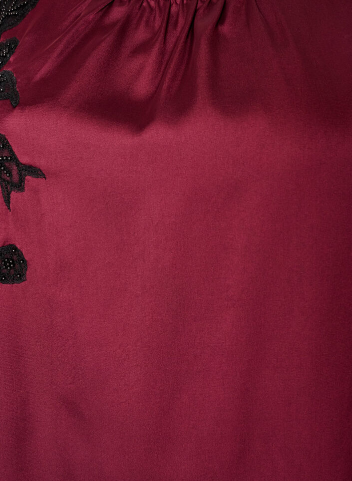 Satinbluse mit Spitzenapplikation und Perlen, Rot, Packshot image number 2