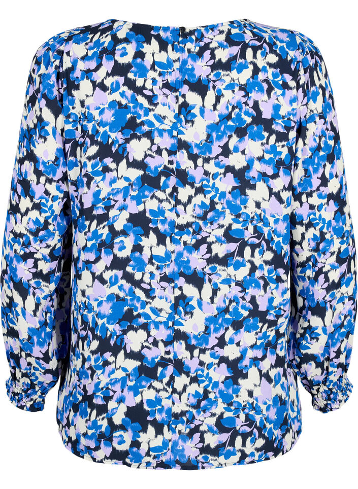 FLASH - Langärmelige Bluse gesmokt und bedruckt, Blue Purple Flower, Packshot image number 1