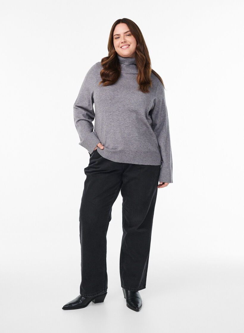 Strickbluse mit Rollkragen und seitlichen Knöpfen, Grau, Model image number 1