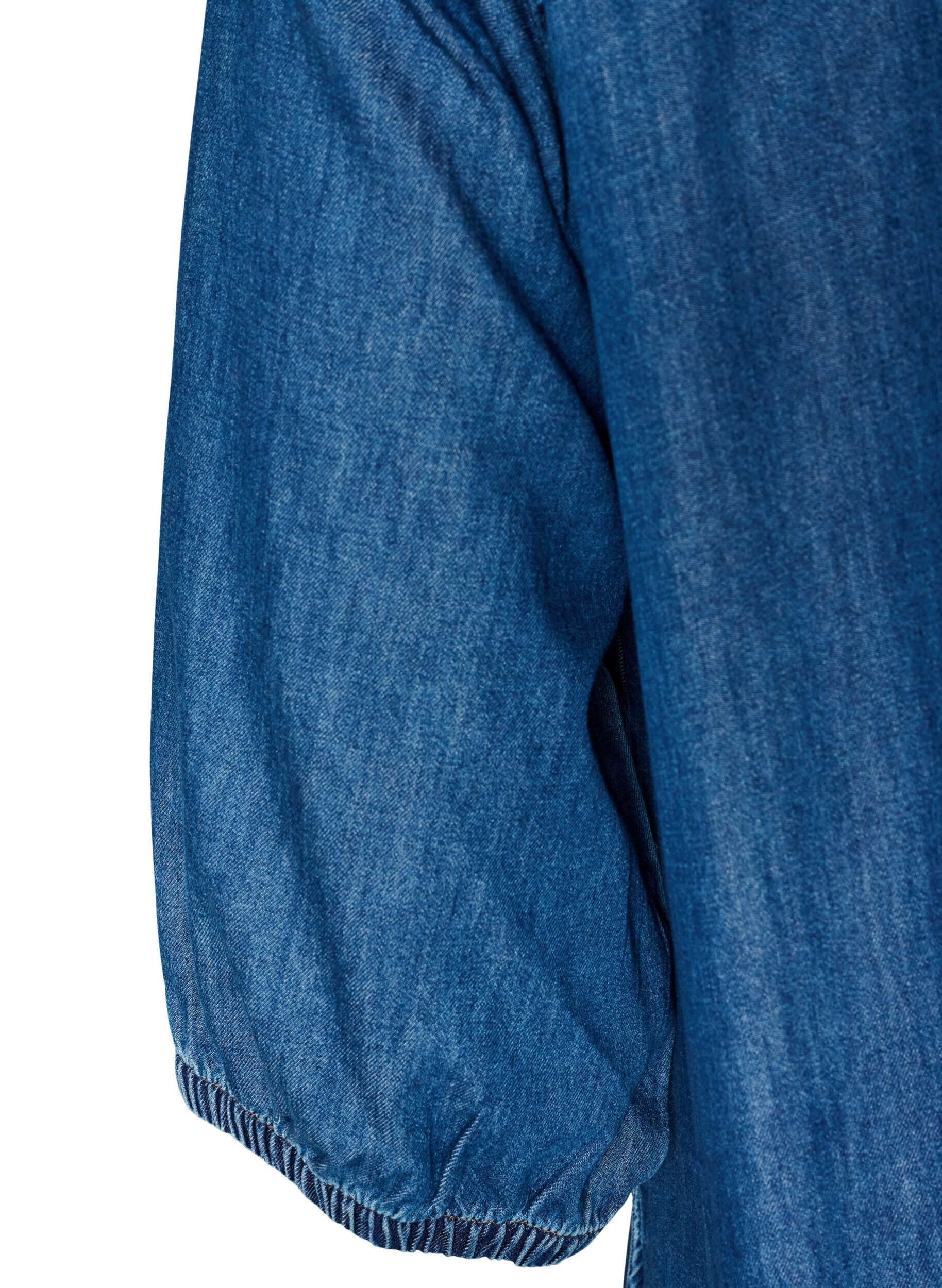 ZizziMaxikleid aus Denim mit ger&uuml;schten Stufen, Blau, Packshot image number 3