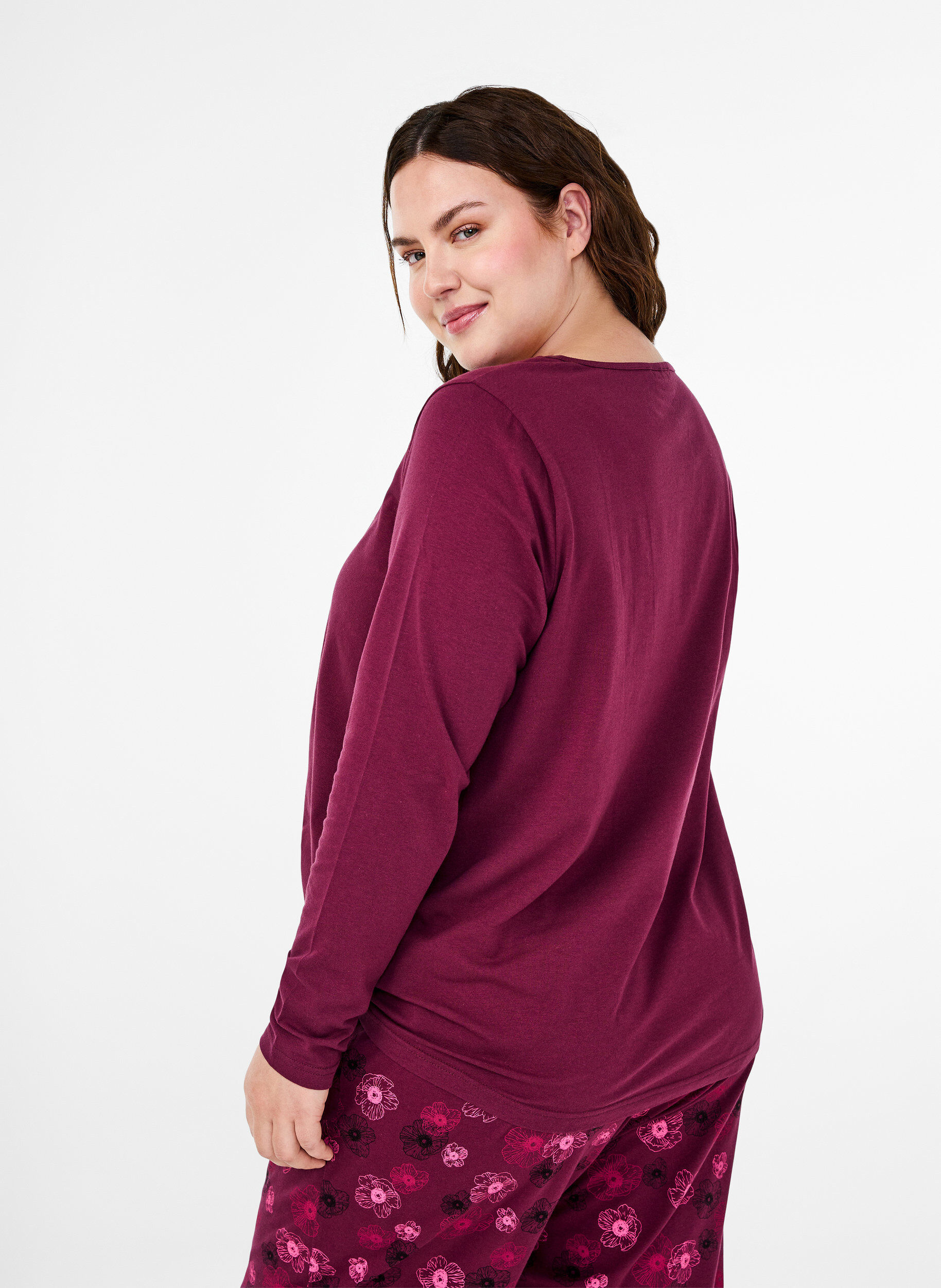 Zizzi Nachthemd aus Baumwolle mit Text-Aufdruck, Rot, Model image number 2