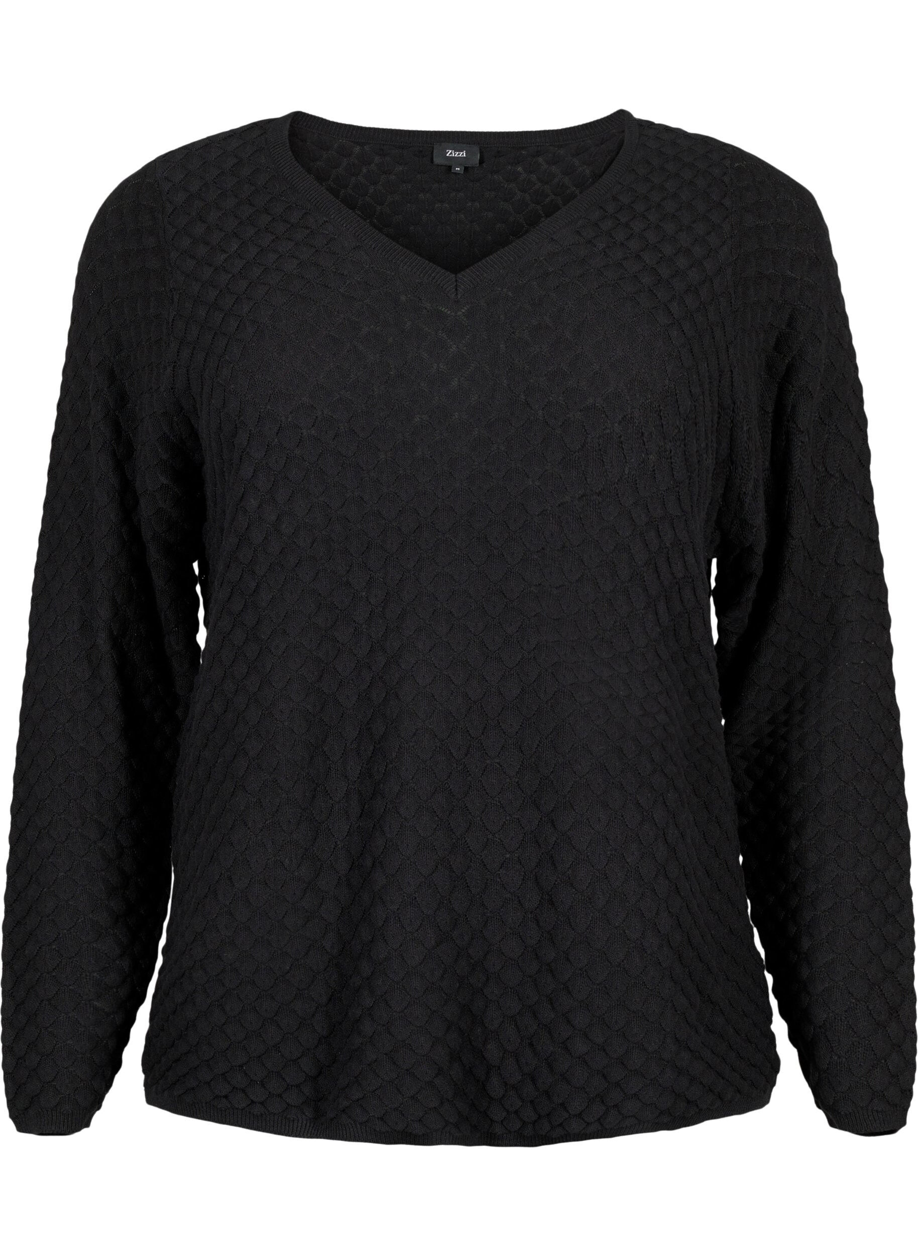 Zizzi Pullover mit Strukturmuster aus Bio-Baumwolle	, Black, Packshot image number 0