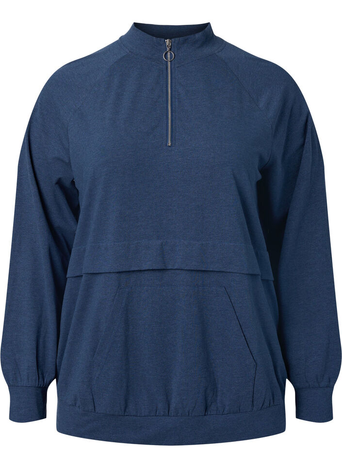 Sweatshirt mit Reißverschluss und Taschen, Insignia Blue Mel. , Packshot image number 0