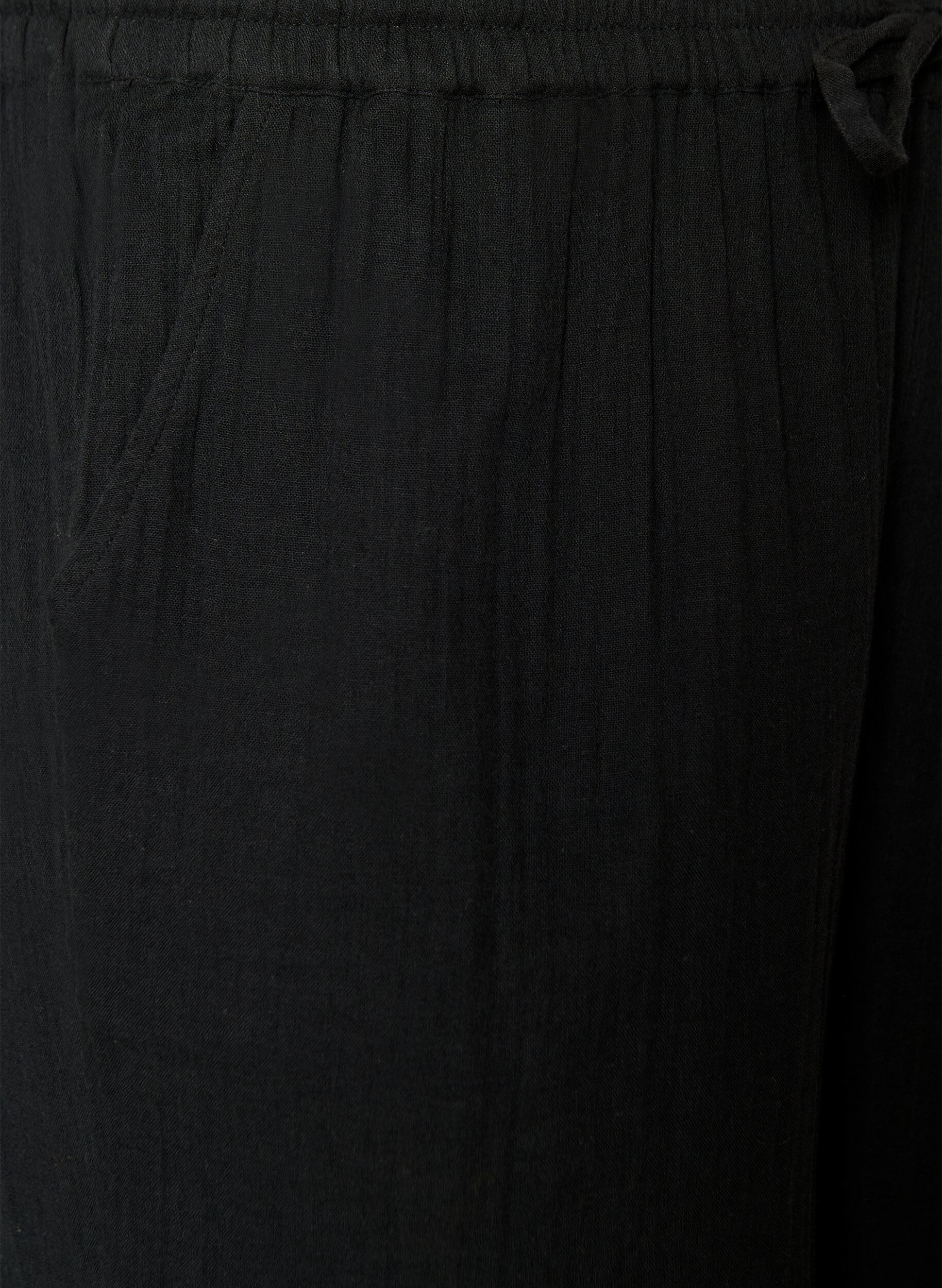 ZizziLockere Shorts aus Baumwollmusselin mit hoher Taille, Schwarz, Packshot image number 2