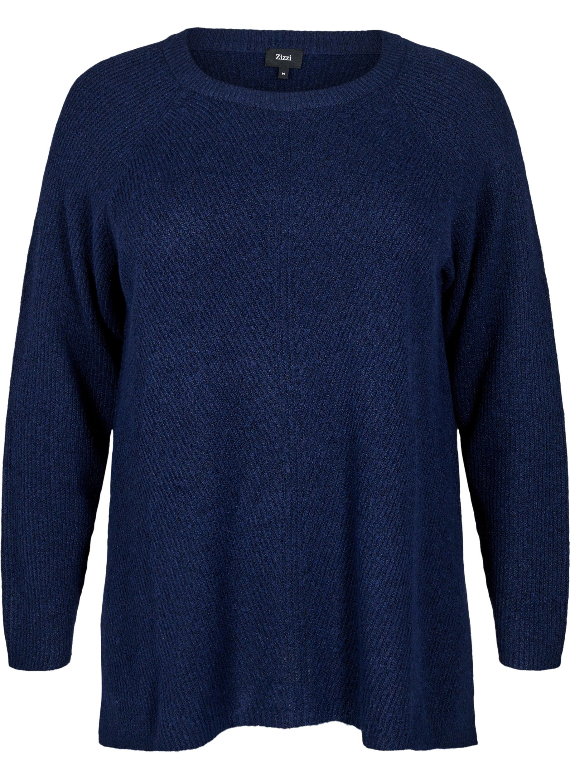 Zizzi Strickbluse mit Rundhalsausschnitt, Naval Academy Mel., Packshot image number 0
