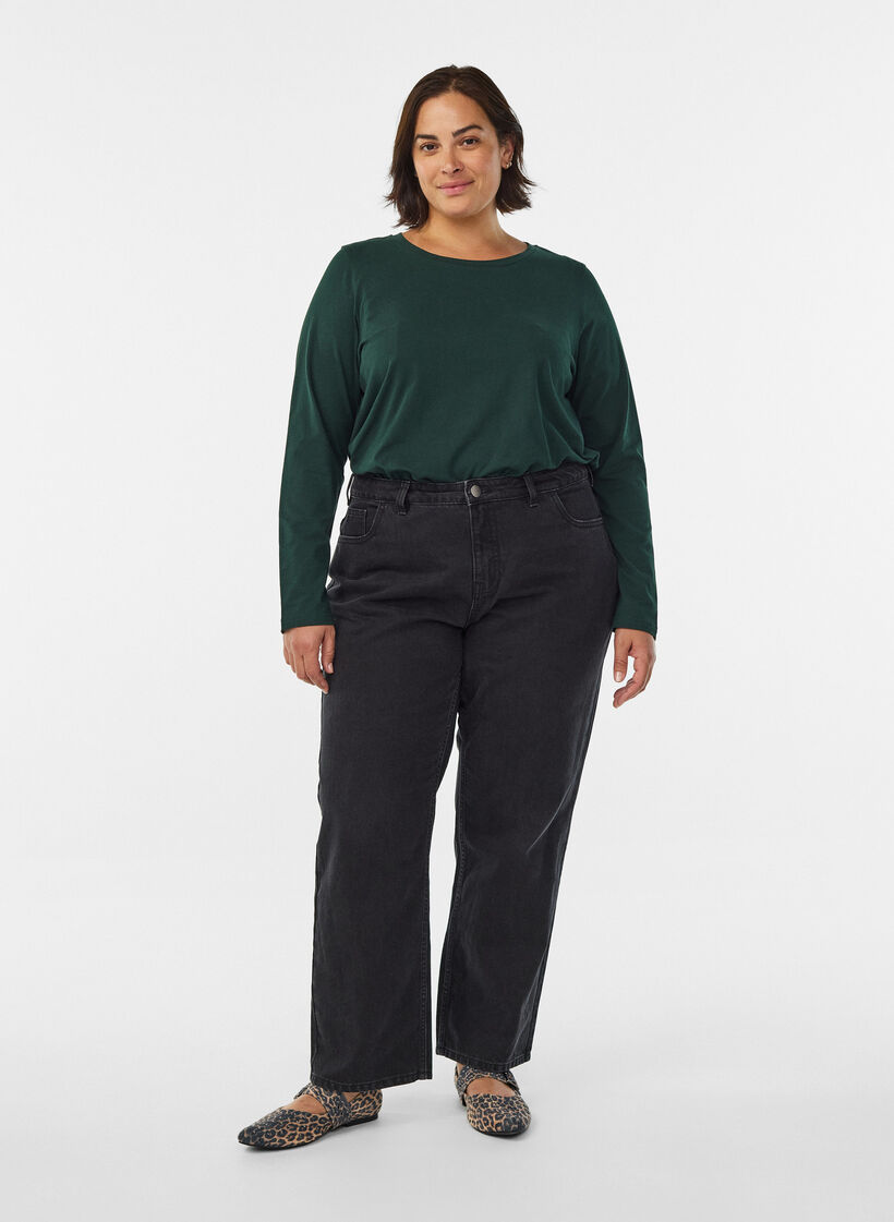 Basic Bluse aus Jersey mit langen Ärmeln, Grün, Model image number 1
