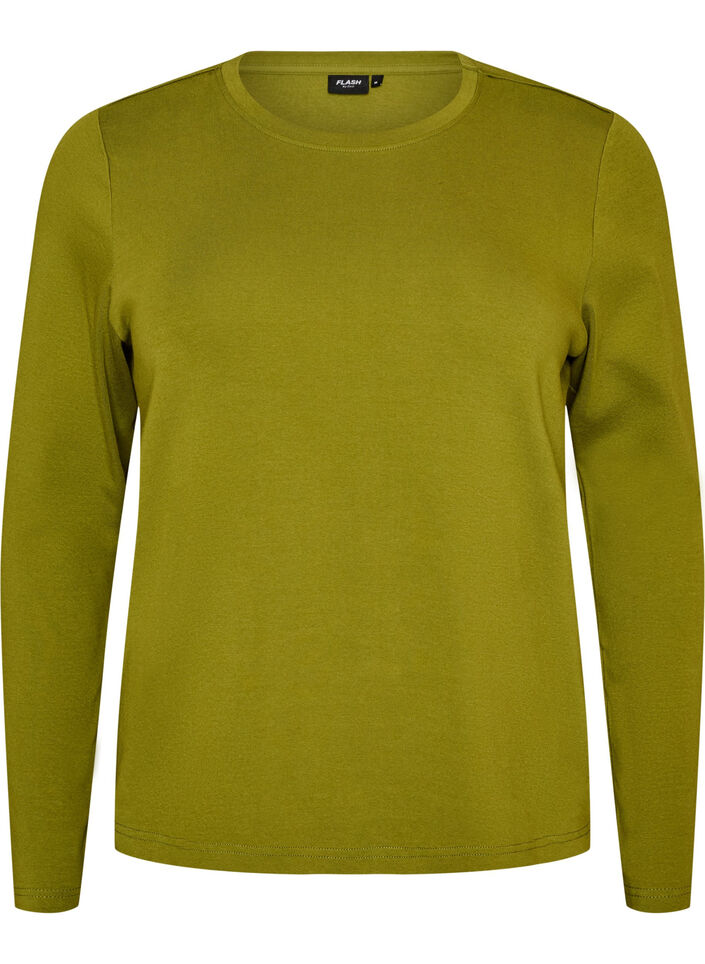 Langarm-Basic-T-Shirt mit Rundhalsausschnitt, Gr&uuml;n, Packshot image number 0