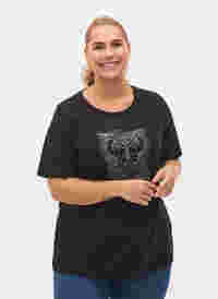 T-Shirt mit Nieten aus Bio-Baumwolle, Black Owl, Model