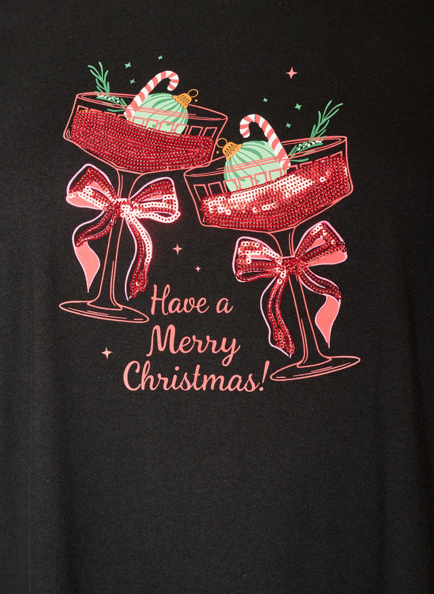 ZizziWeihnachts-T-Shirt aus Bio-Baumwolle, Schwarz, Packshot image number 2