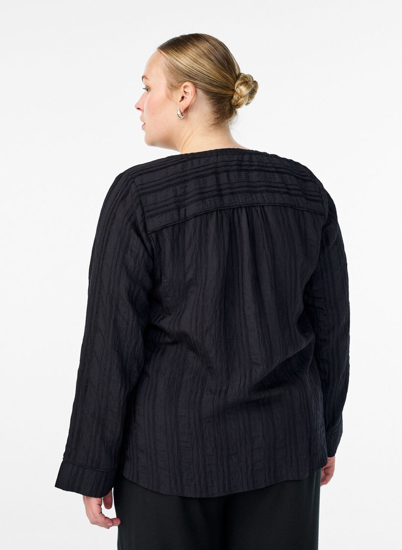 Bluse mit Ton-in-Ton-Struktur und Knöpfen, Schwarz, Model image number 2