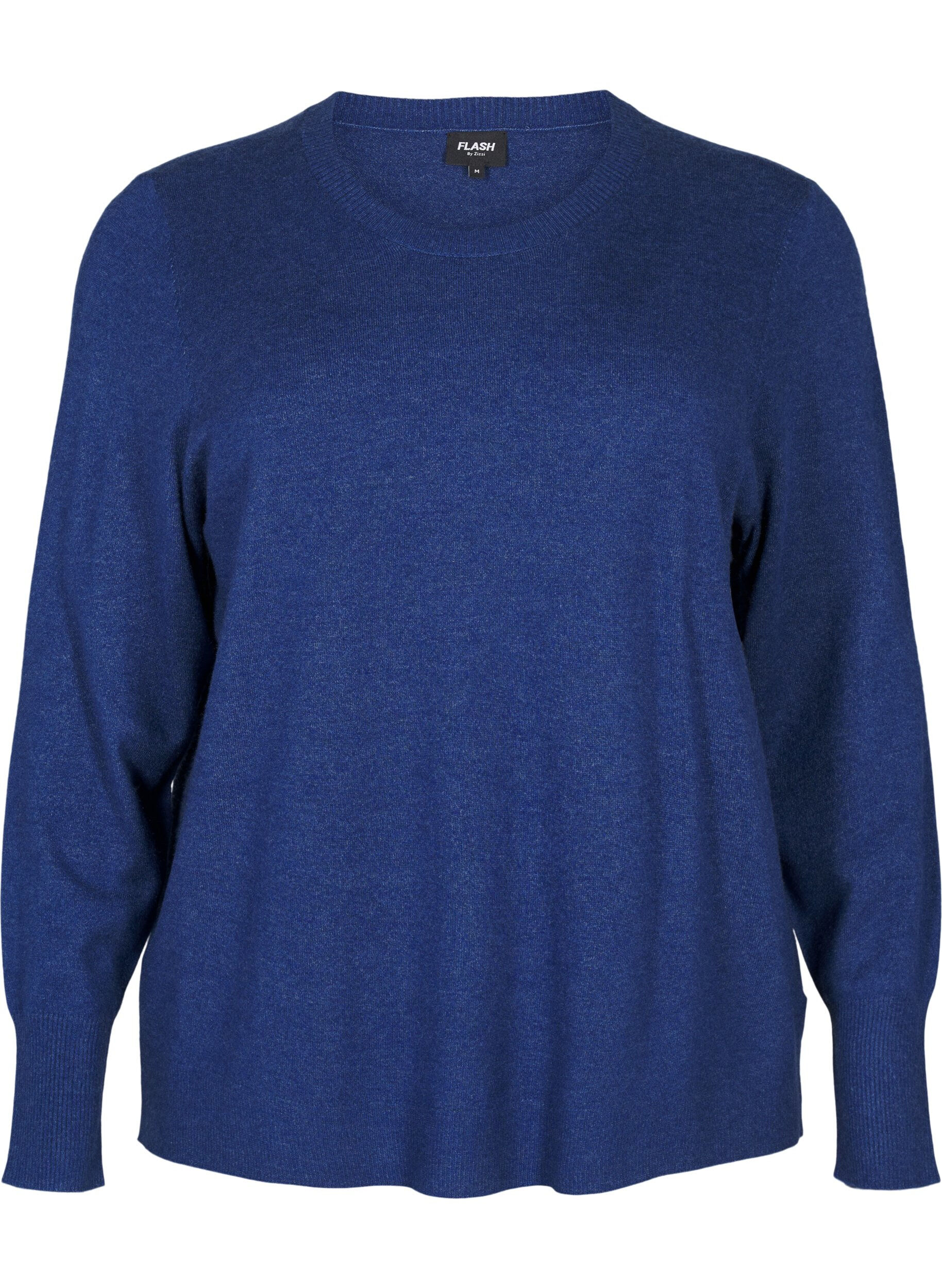 Zizzi Strickpullover mit Rundhalsausschnitt, Blau, Packshot image number 0