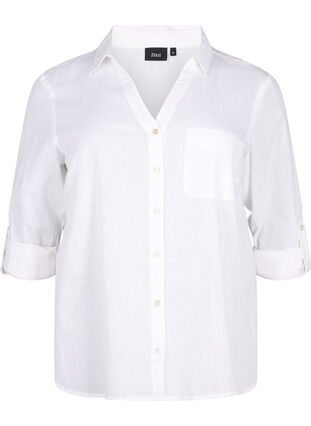 Hemdbluse mit Knopfverschluss aus Baumwoll-Leinen-Gemisch, Bright White, Packshot image number 0