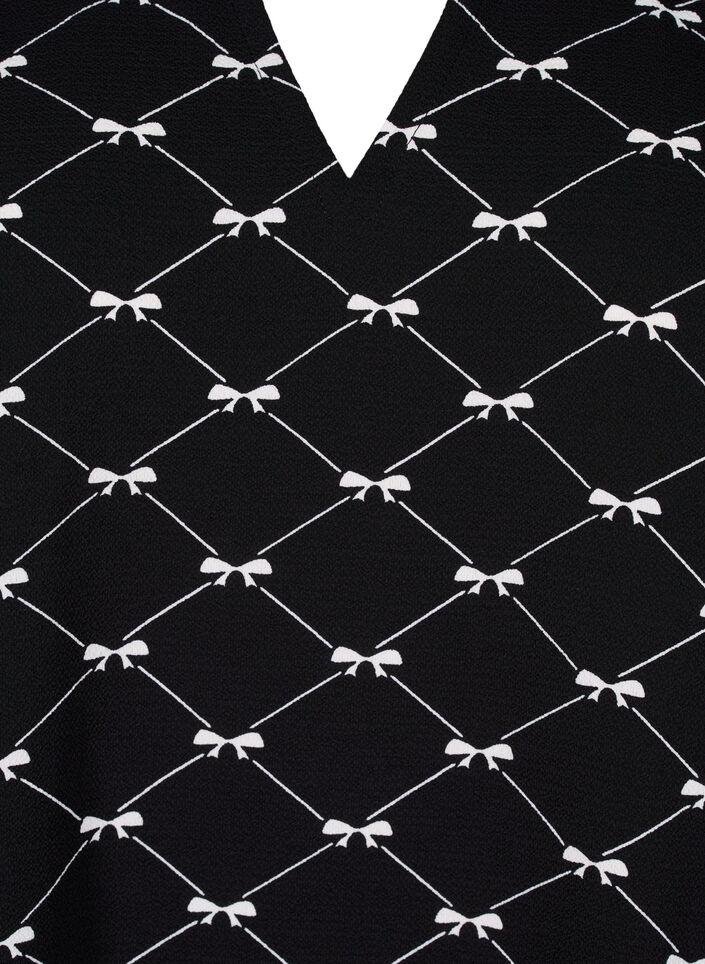 Bluse mit V-Ausschnitt und Schleifendruck, Black Bow AOP, Packshot image number 2