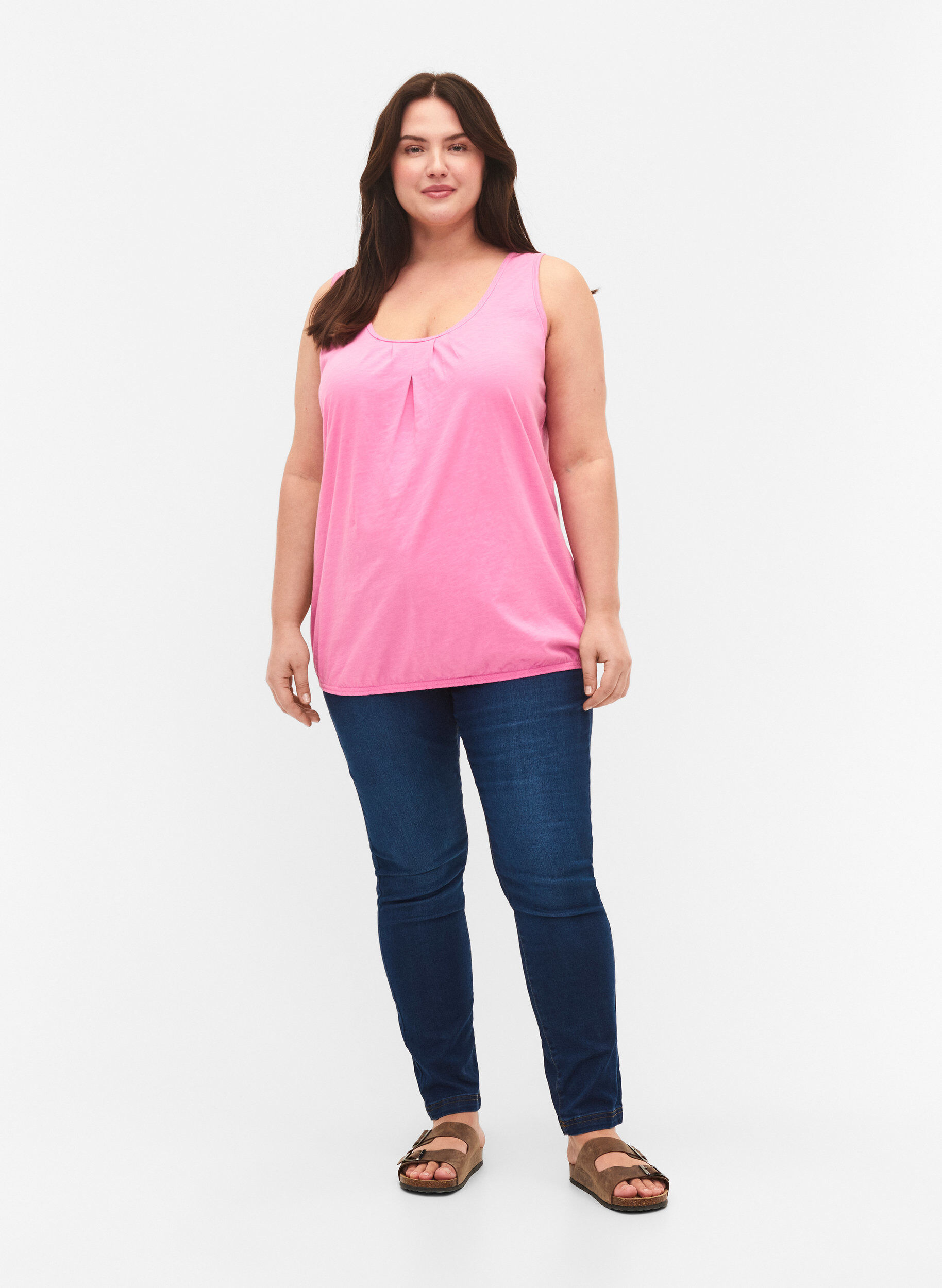 Zizzi 2er-Pack Tops aus Baumwolle mit Spitzenrand, Rosebloom / Black, Model image number 2