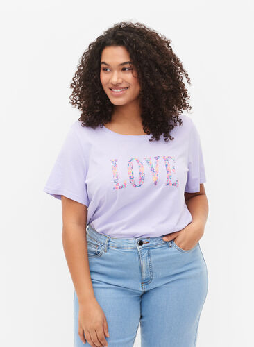 T-Shirt aus Baumwolle mit Rundhalsausschnitt und Print, Lavender W. Love, Model image number 0