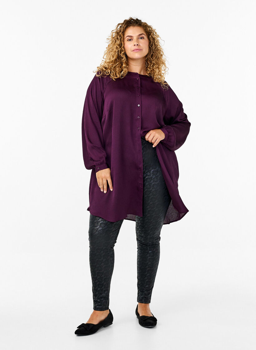 Leggings aus Kunstleder mit Spitzenmuster, Schwarz, Model image number 1