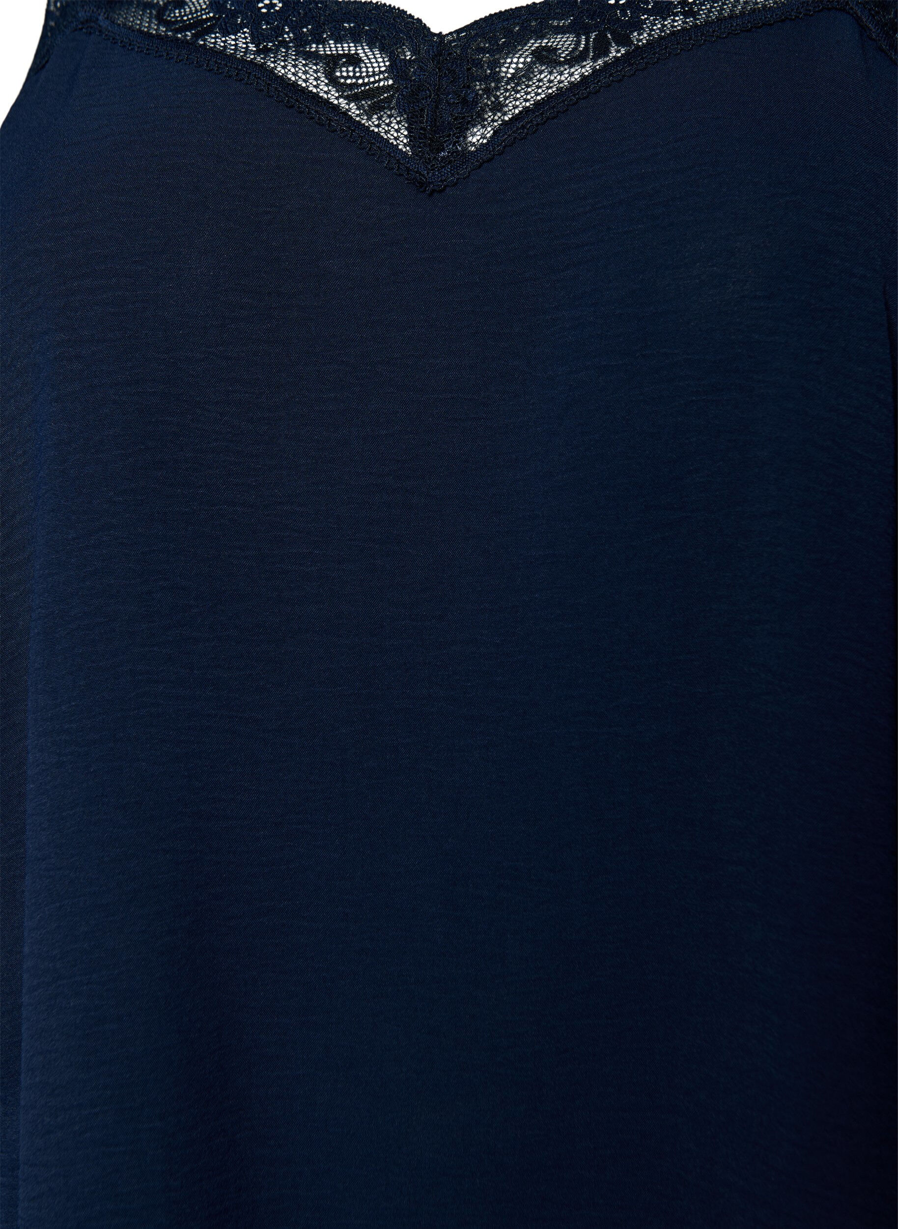 Zizzi Cami-Top mit V-Ausschnitt und Spitzen, Blau, Packshot image number 2