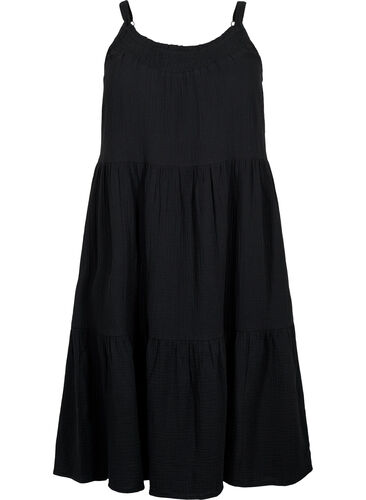 Einfarbiges Trägerkleid aus Baumwolle, Black, Packshot image number 0