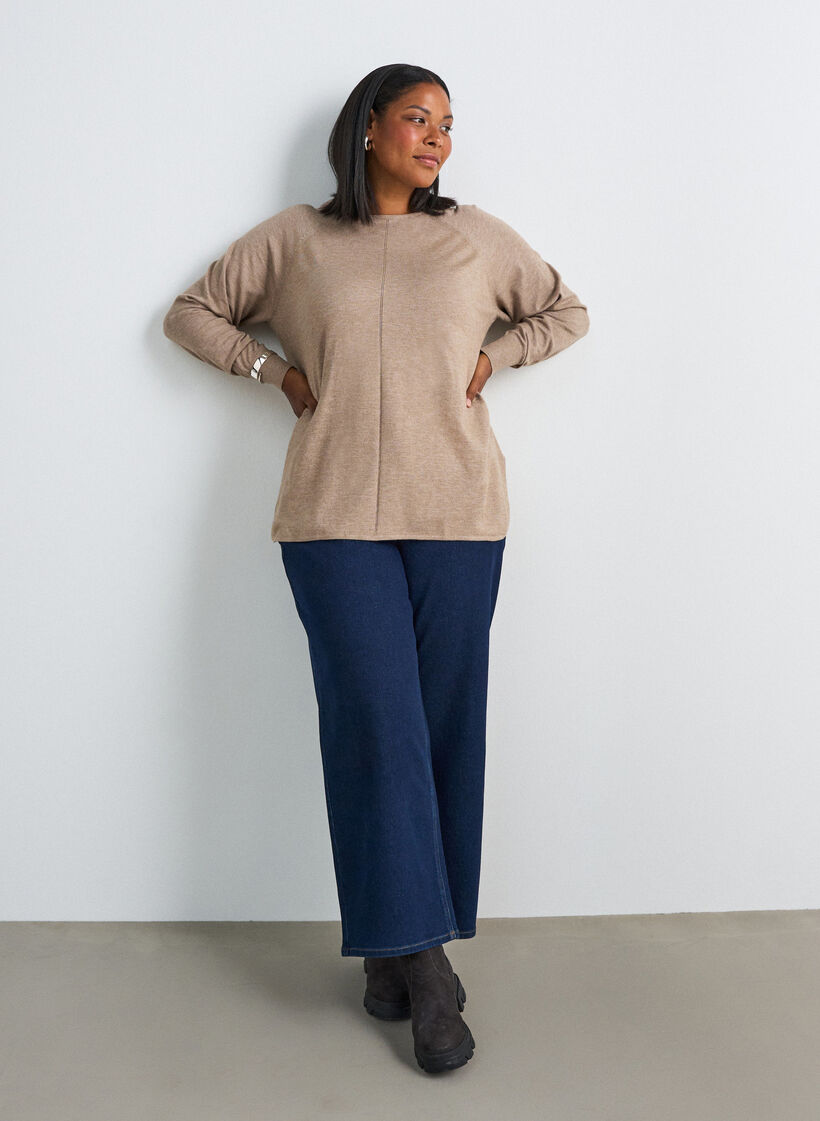 Strickbluse mit Rundhalsausschnitt und Strickmuster, Beige, Model image number 1