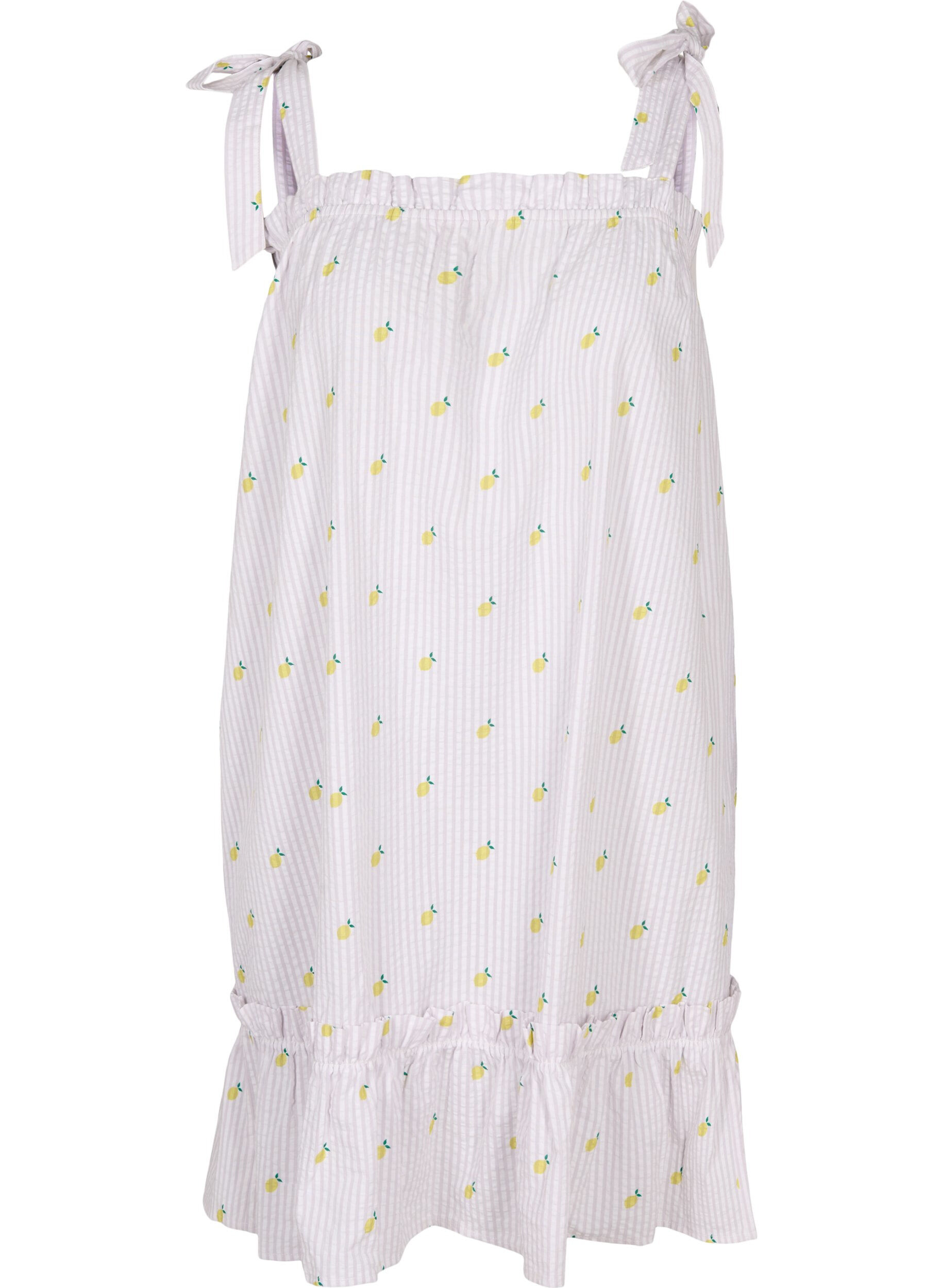 Zizzi Strandkleid aus Baumwolle mit verstellbaren Tr&auml;gern, Lemon Print, Packshot image number 0