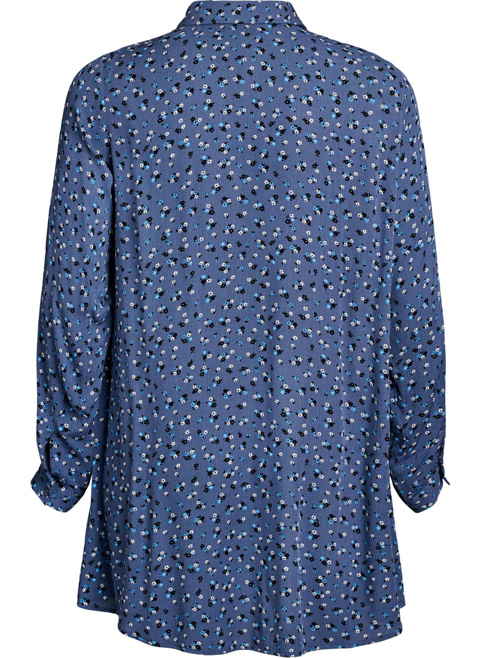 Zizzi Lange Bluse mit gebl&uuml;mtem Print, Blau, Packshot image number 1