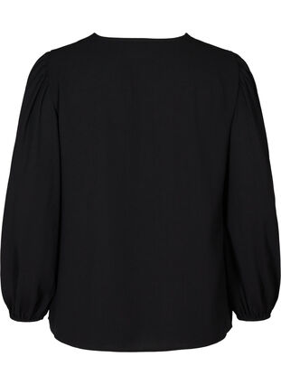 Bluse mit V-Ausschnitt und Spitzenbündchen, Black, Packshot image number 1