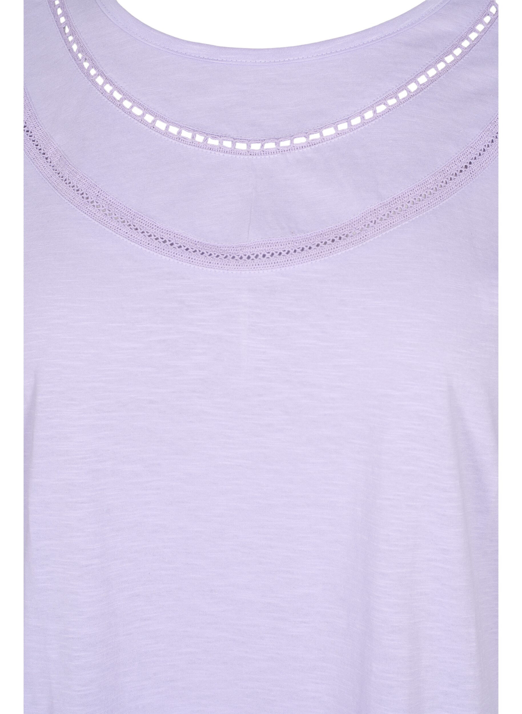 Zizzi T-Shirt aus Baumwolle mit Spitzenband, Lavender, Packshot image number 2