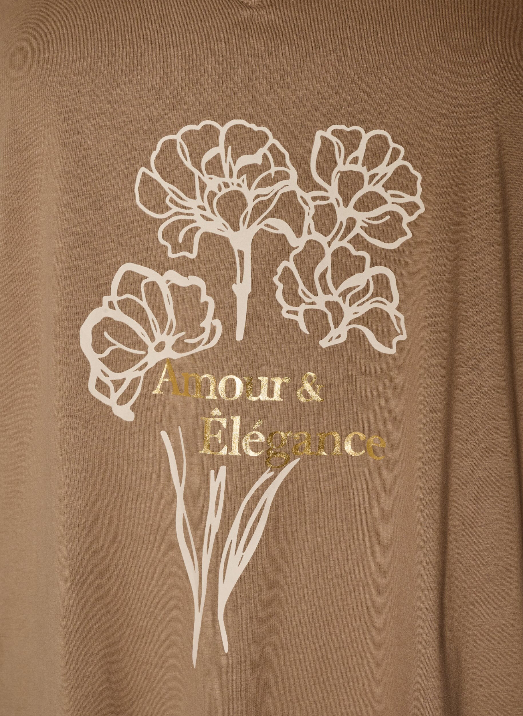 ZizziT-Shirt aus Baumwolle mit Frontprint und V-Ausschnitt, Braun, Packshot image number 2