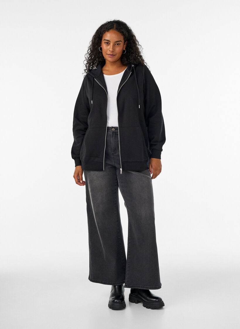 Kapuzensweatshirt mit Rei&szlig;verschluss und Taschen, Schwarz, Model image number 1